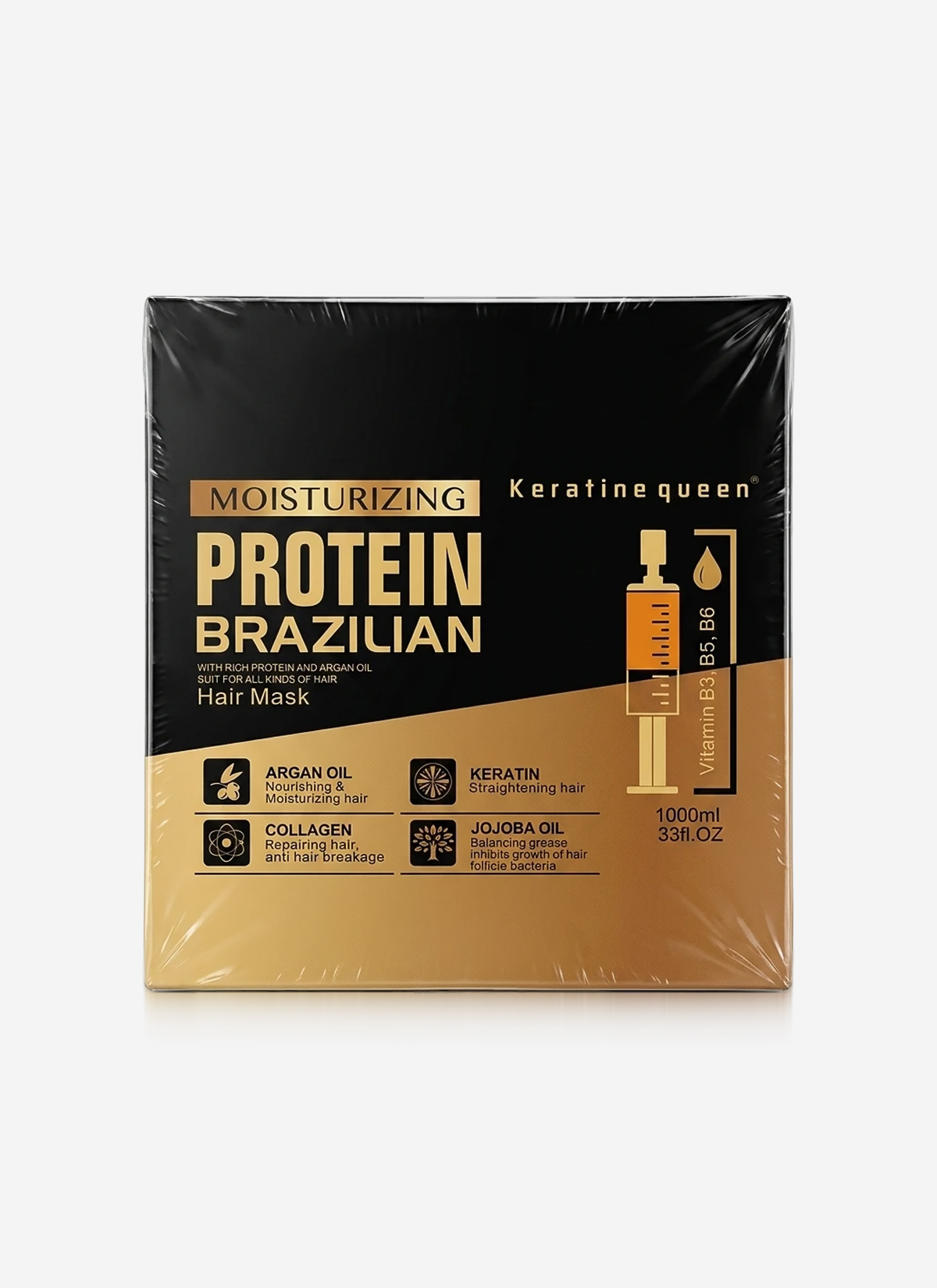 ماسک مو کراتین کویین مدل Protein Brazilian مناسب انواع مو حجم ۱۰۰۰ میلی‌لیتر